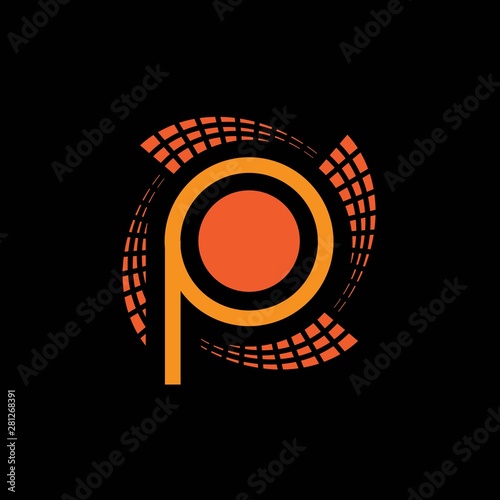 Initial letter P with orange solar panel around the corner