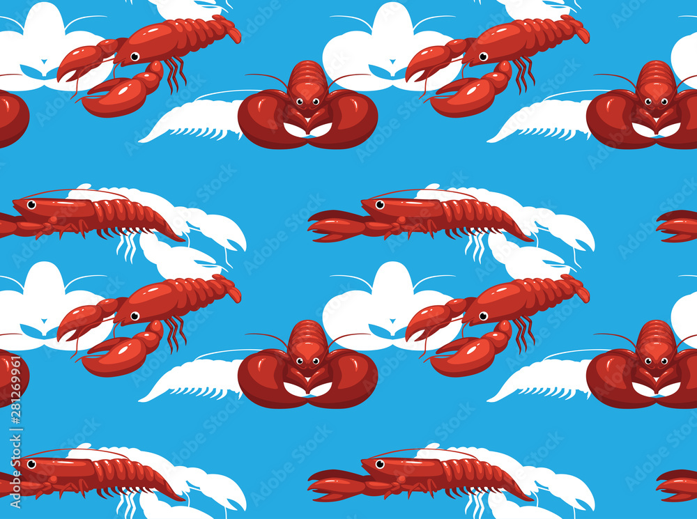 Cute Lobster Cartoon Blue Background Seamless Wallpaper Stock Vector