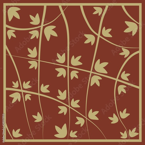 the pattern of leaves and branches on a brown background