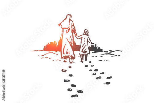 Leadership, success, Arab business people, family concept sketch. Hand drawn isolated vector illustration