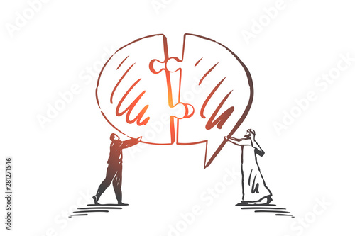 Teamwork, coworking, partnership, communication, success concept sketch. Hand drawn isolated vector illustration