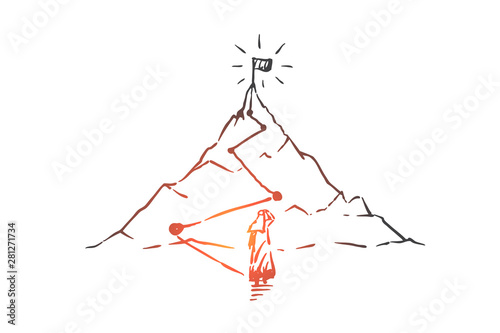 Success, leadership, champion, hero, winner concept sketch. Hand drawn isolated vector illustration