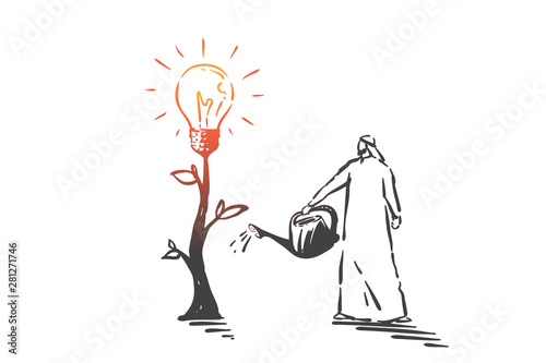 Investment, profit, idea, innovation, growth concept sketch. Hand drawn isolated vector illustration