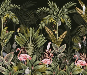 Papier peint photo Jungle Jungle tropicale nuit feuilles exotiques sombres  © AnisIllustration