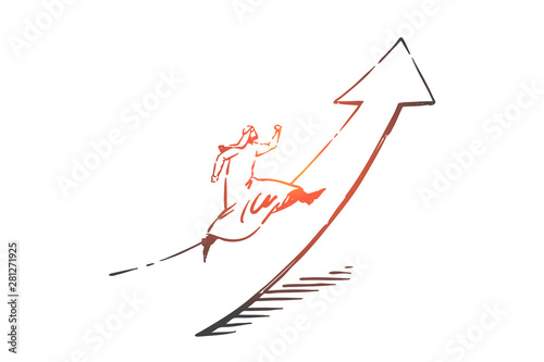 Startup, leadership, growth, first concept sketch. Hand drawn isolated vector illustration