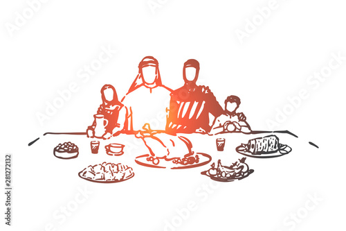 Family dinner concept sketch. Hand drawn isolated vector illustration
