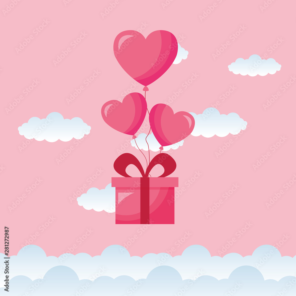 Love represented by hearts and gift vector design