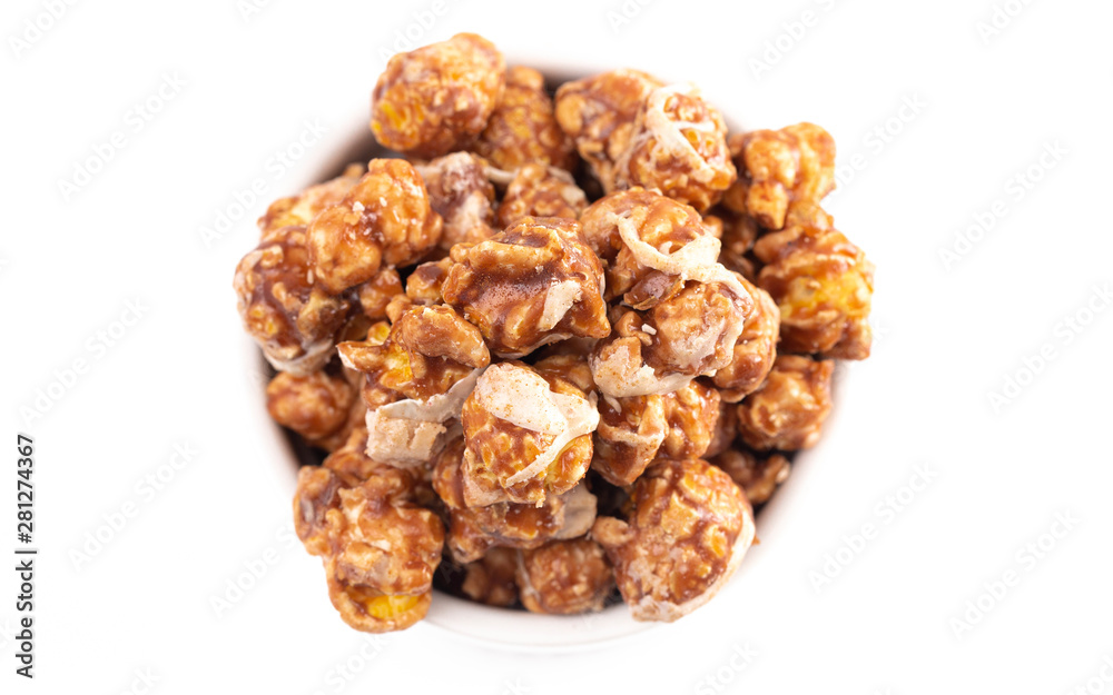 Cinnamon Roll Flavored Gourmet Popcorn Isolated on a White Background Cinnamon Roll Flavored Gourmet Popcorn Isolated on a White Background