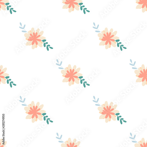 Beautiful pattern with simple foolproof flower botanical. Wild botanical garden bloom. Flower background. Spring floral surface pattern. Leaves illustration. © WI-tuss