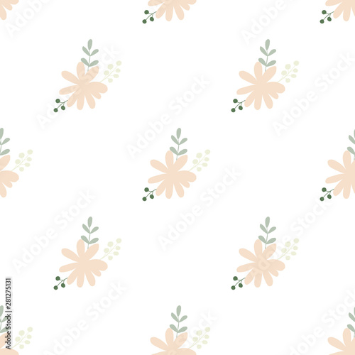 Pattern of bouquets of simple, clear, ordinary flowers in Victorian colors