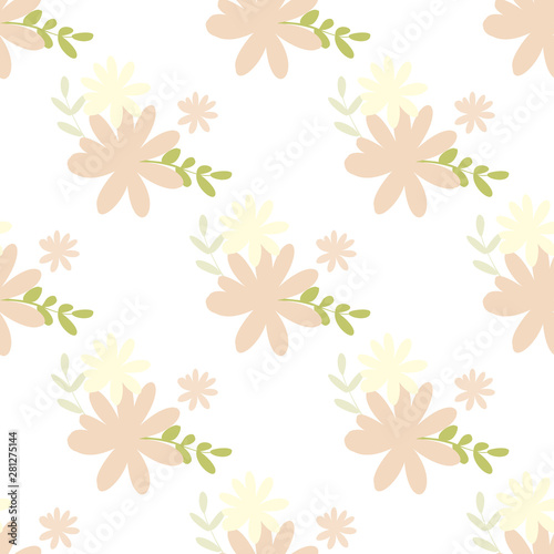 Pattern of bouquets of simple  clear  ordinary flowers in Victorian colors