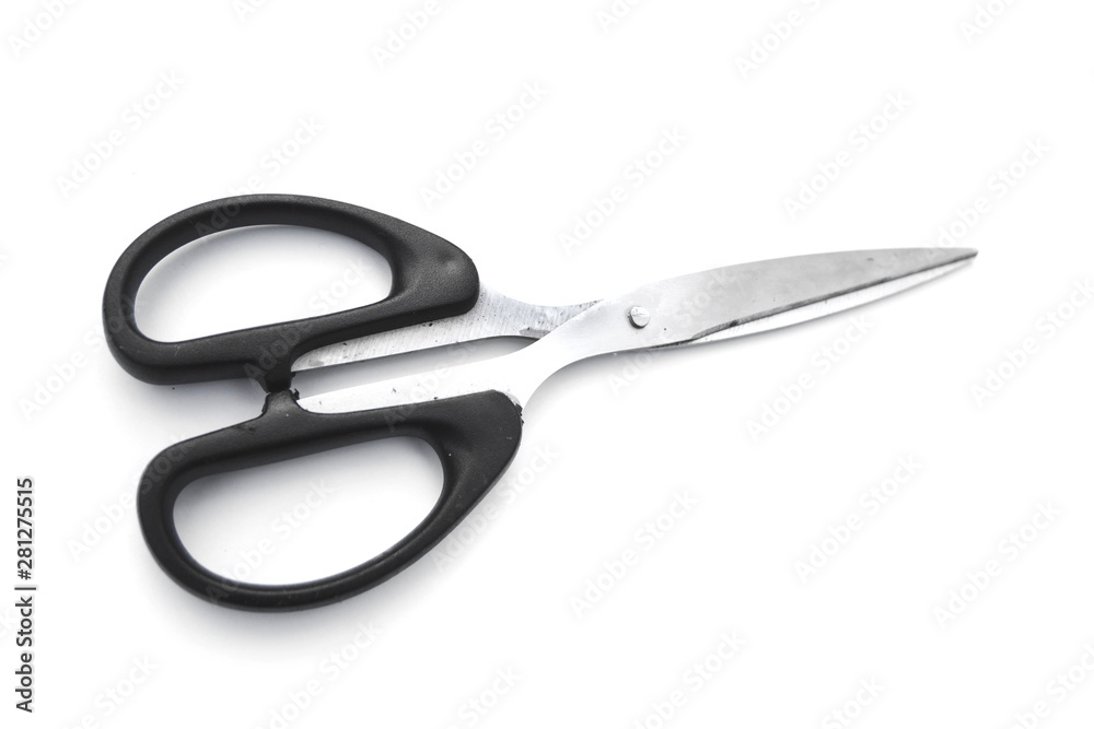 Black handled scissors isolated on white background. Black handled scissors isolated on white background.