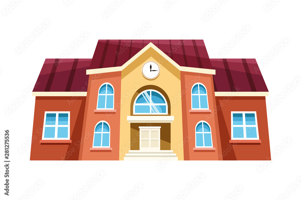 School building frontiew cartoon isolated