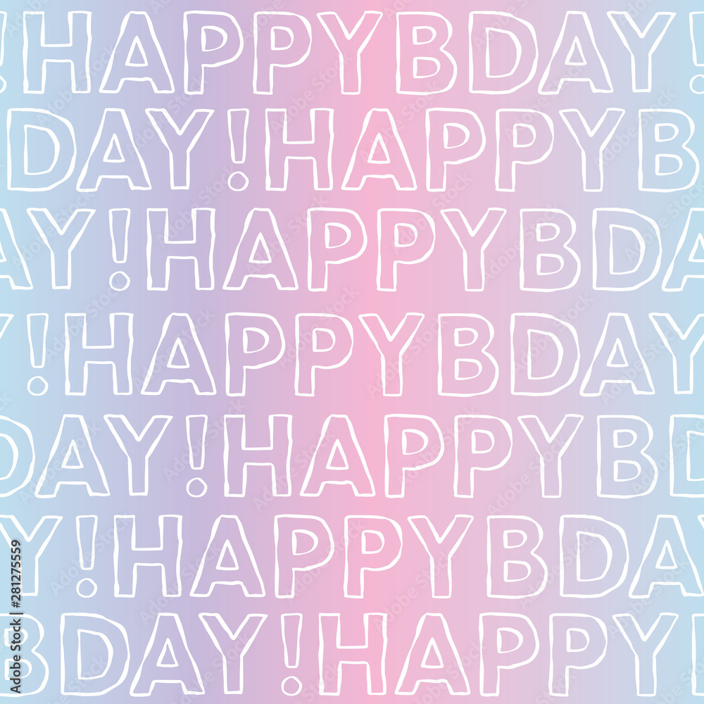 Vector Happy Birthday typography seamless background pattern. Vaporwave happy bday design great for wrapping paper and coupon cards.