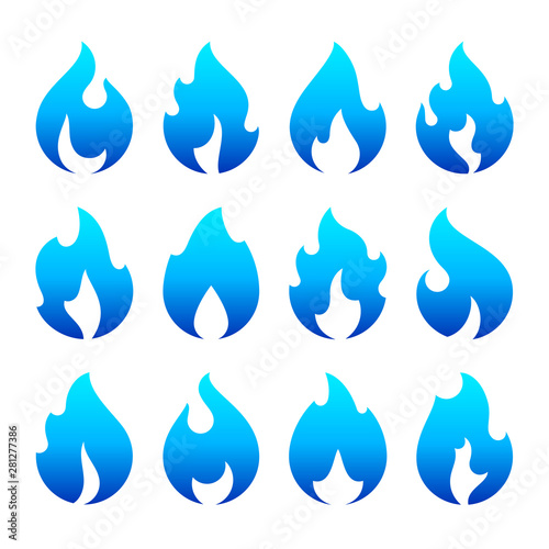 Fire flames, new blue icons, vector illustration