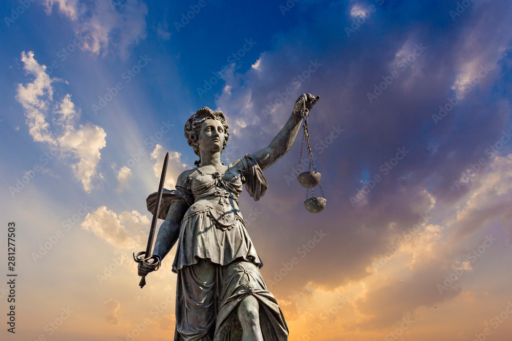 Statue of Lady Justice in front of the Romer in Frankfurt - Germany