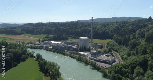 Mühleberg nuclear plant, fly up - aerial 4K photo