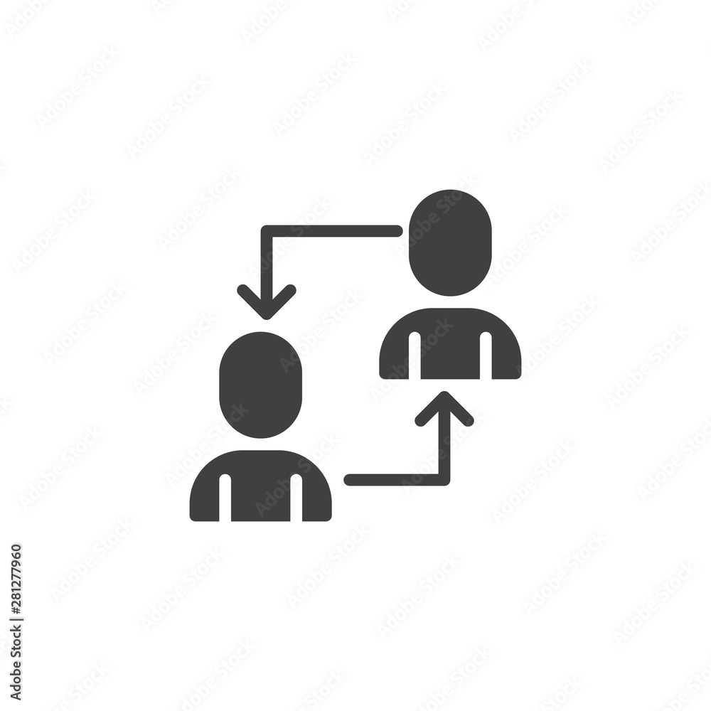 Employees replace vector icon. User transfer arrows filled flat sign for mobile concept and web design. Teamwork, communication glyph icon. Symbol, logo illustration. Vector graphics Employees replace vector icon. User transfer arrows filled flat sign for mobile concept and web design. Teamwork, communication glyph icon. Symbol, logo illustration. Vector graphics