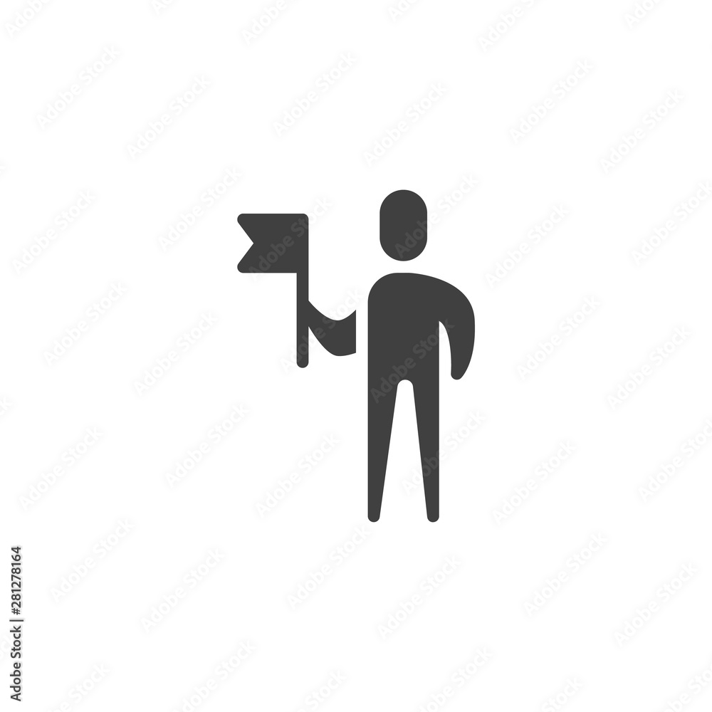 Man with flag vector icon. filled flat sign for mobile concept and web design. Person holding flag glyph icon. Achievement symbol, logo illustration. Vector graphics Man with flag vector icon. filled flat sign for mobile concept and web design. Person holding flag glyph icon. Achievement symbol, logo illustration. Vector graphics