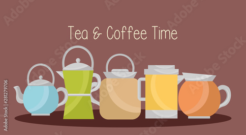Coffee and tea pots vector design