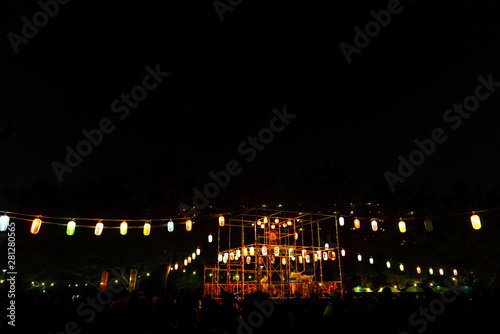 landscape of japanese traditional dance party ( named Bon-Odori ) on the Bon periods in summer  photo