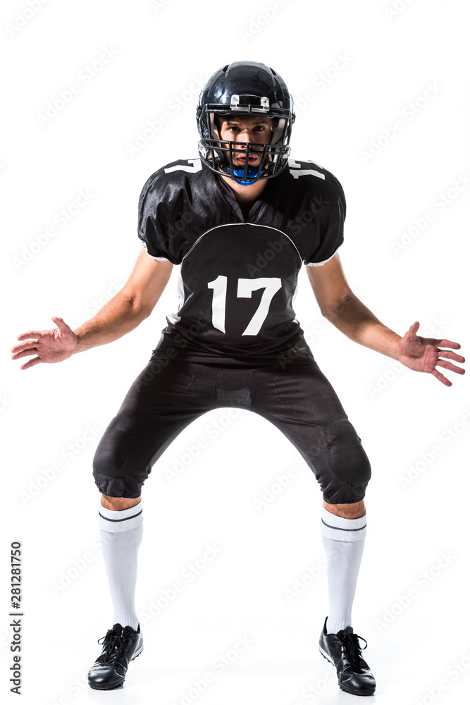 American Football player gesturing Isolated On White