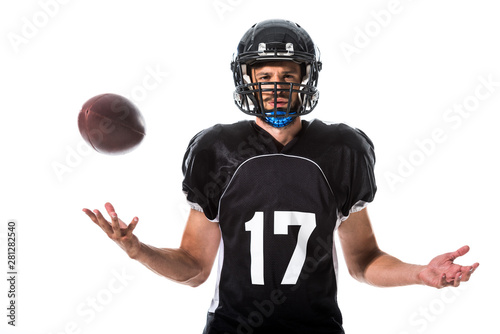 American Football player throwing ball Isolated On White