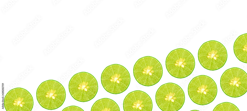  Lime placed together and isolated on a white background with copy space