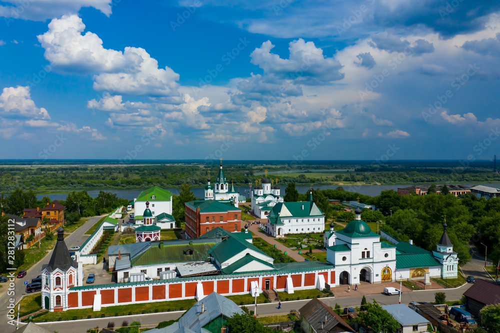 Fototapeta premium Murom Spaso-Preobrazhensky monastery, Russia, Vladimir region. Aerial drone view