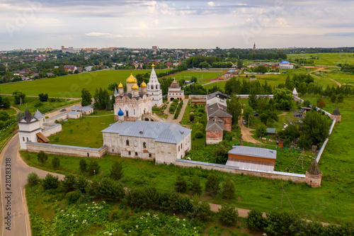 Aerial drone view of Nativity of the Theotokos and St.Therapont Luzhetsky Monastery, Mozhaysk