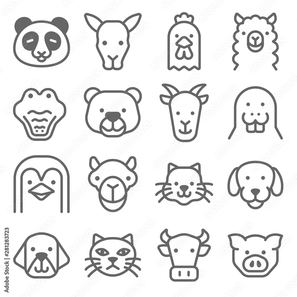 Animal Icon Set. Contains such Icons as Panda, Dog, Cat ,Pig and more. Expanded Stroke Animal Icon Set. Contains such Icons as Panda, Dog, Cat ,Pig and more. Expanded Stroke