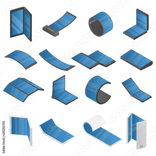 Flexible display icons set. Isometric set of flexible display vector icons for web design isolated on white background