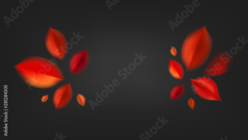 Fall empty background with red leaves, autumn nature vector design elements layout template