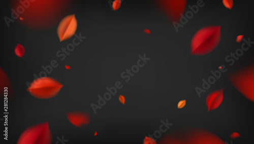 Fall empty background with red leaves, autumn nature vector design elements layout template