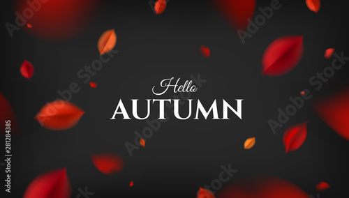 Fall background with red leaves, autumn nature vector design elements layout template