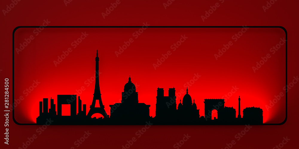 Skyline city paper cut Paris - glow effect. 3D rendering Skyline city paper cut Paris - glow effect. 3D rendering
