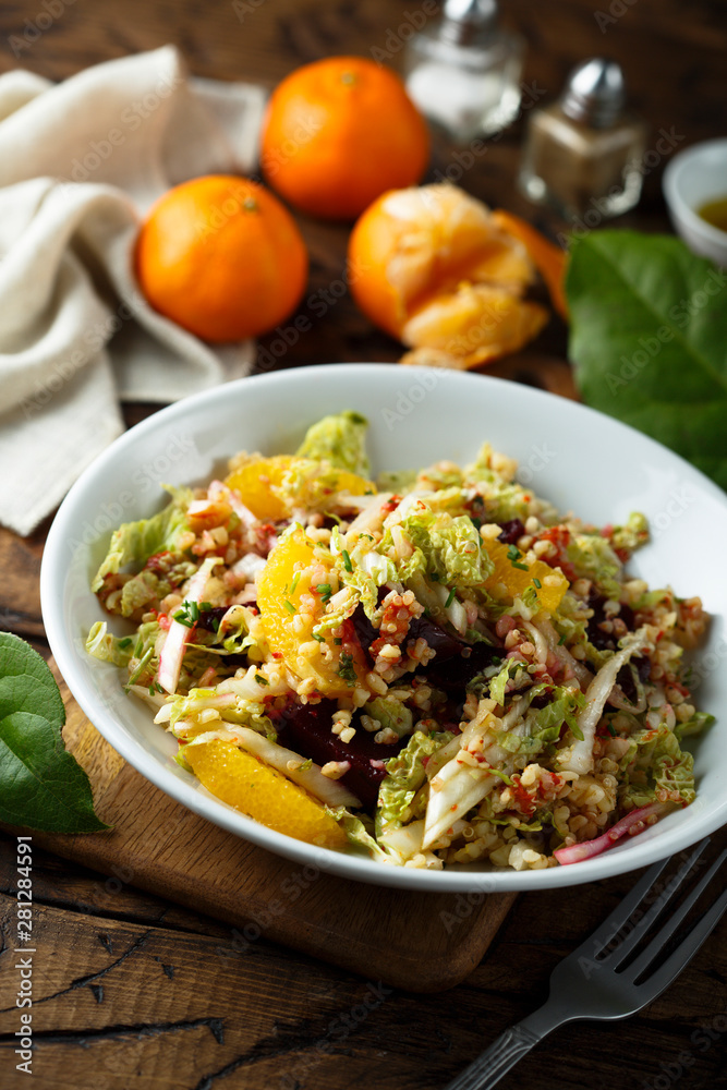 Cabbage salad with orange and beetroot