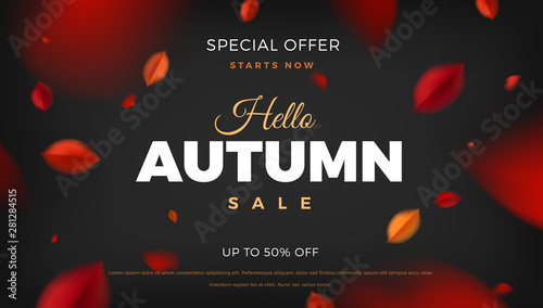 Autumn sale background with red leaves, fall nature vector design elements layout template
