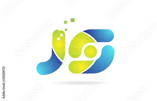 js j s blue green combination alphabet letter logo icon design