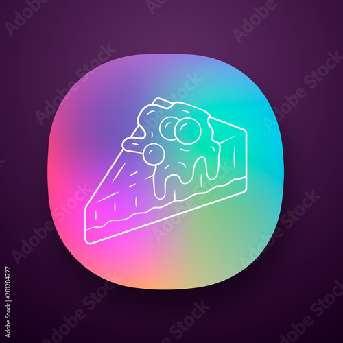 Cheesecake app icon. Cake with topping and berries. Bakery shop, confectionery menu. Sweet dessert, pastry. UI/UX user interface. Web or mobile application. Vector isolated illustration