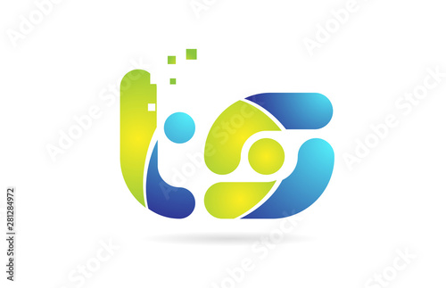 ts t s blue green combination alphabet letter logo icon design