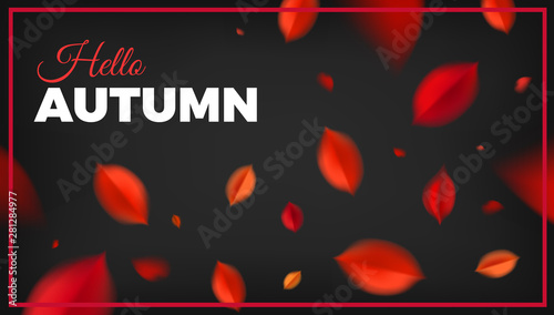 Autumn sale banner background with red leaves, fall nature vector design elements. Web layout template