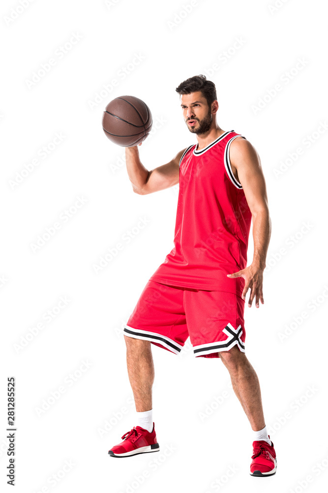 handsome basketball player with ball Isolated On White