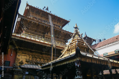 Scenic view of Golden temple or Kwal Bahal temple in nepali unique Buddhist monastery located on north of Patan Durbar Square,Kathmandu,Nepal