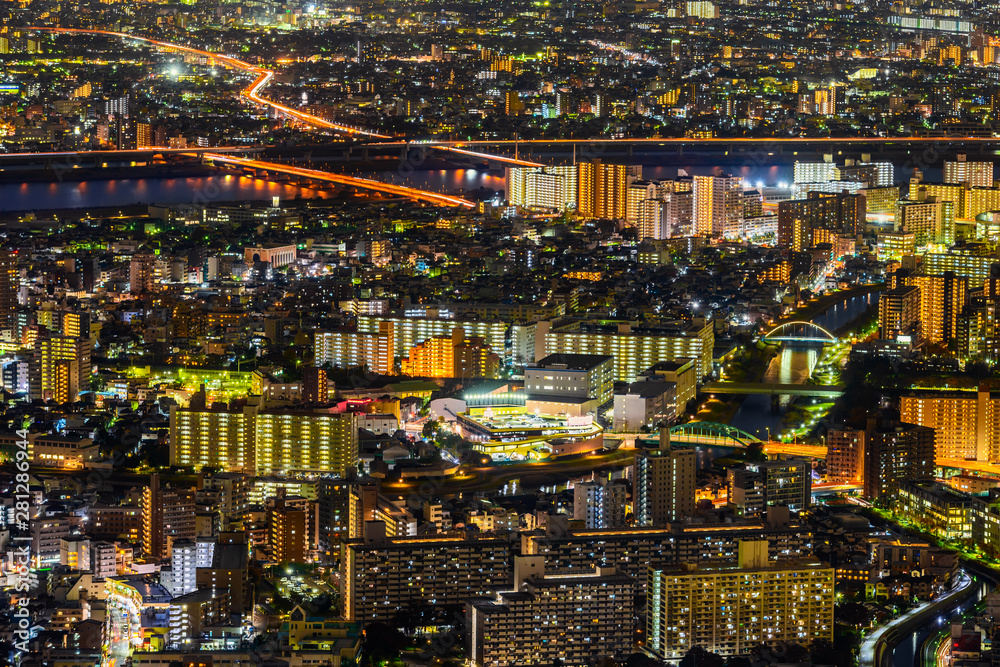 beautiful night aerial view of skyline metropolis Tokyo city, Japan