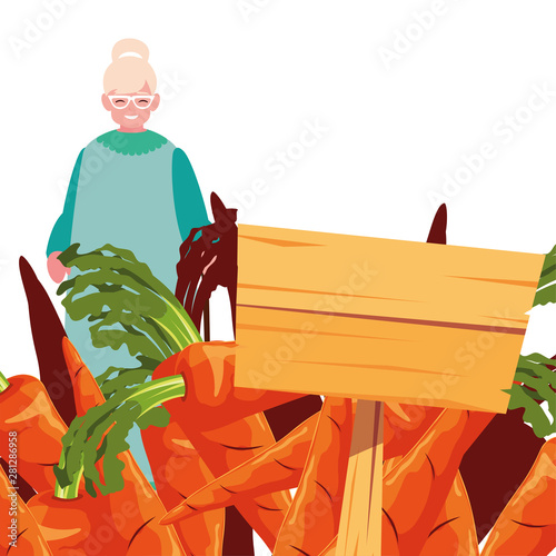 old woman shopping carrots in basket