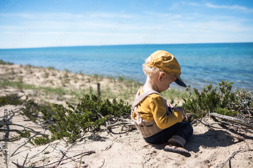 boy on Lake Michigan sand dune