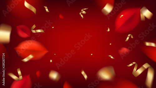 Red luxury background, nature design elements with red leaves