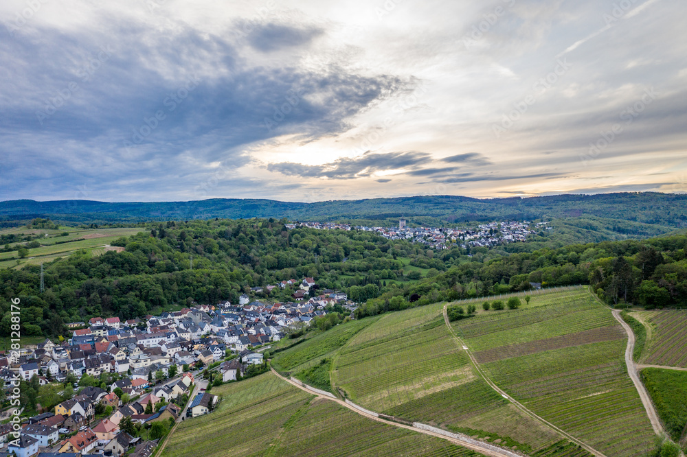 Drone view at Kiedrich in Hessen, Germany