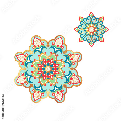 Arabic Floral Frame. Traditional Islamic Design. Indian circular mandala. Mosque decoration element. Template for your design. Vector abstract background, wallpaper, poster, banner